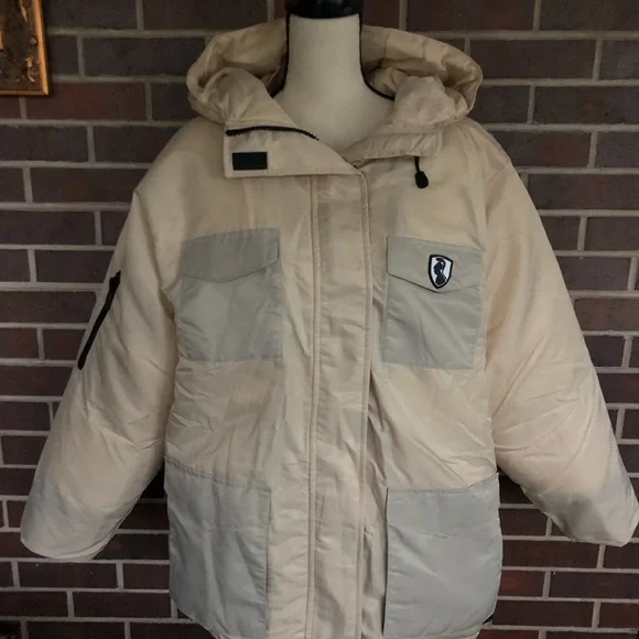 NWT VHNY Down Parka Oversized Winter Coat Beige Hooded Down Parka Jacket Sz M - Picture 6 of 12